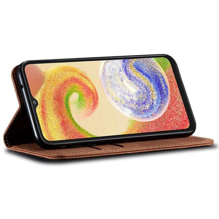 OEM - Samsung Galaxy A55 5G Plånboksfodral Jeans Tyg Ställ Konstläder - Brun