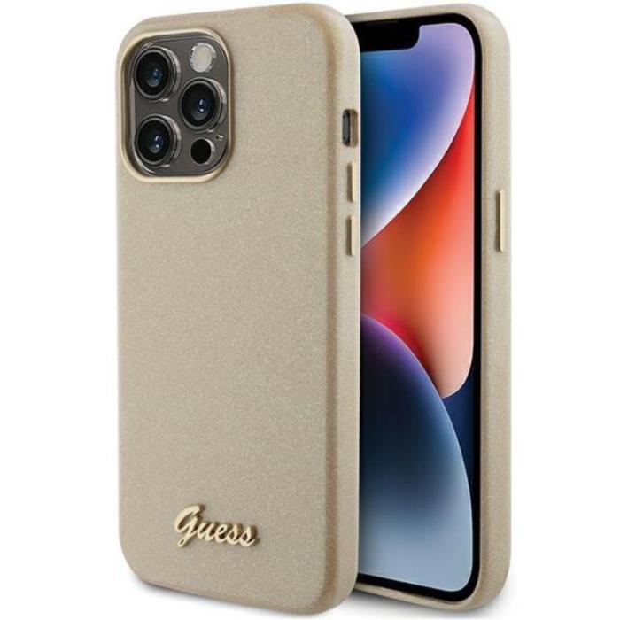 Guess - Guess iPhone 15 Pro Max Mobilskal Glitter Glossy Script - Guld
