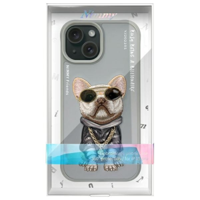NIMMY - Nimmy iPhone 15 Mobilskal Glasses Cool Dog - Grå