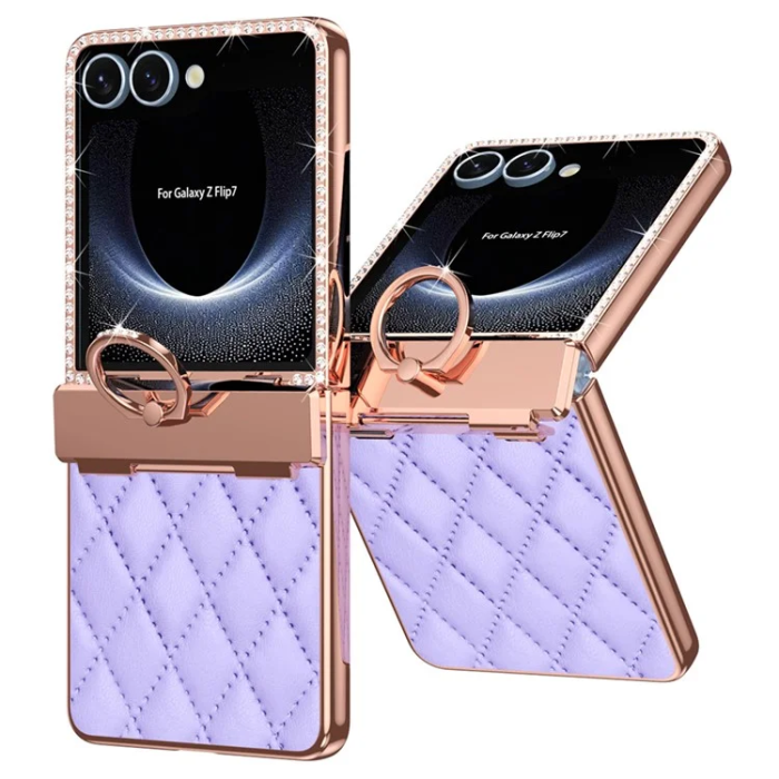 A-One Brand - Galaxy Z Flip 7 Mobilskal Rhinestone Ringhållare - Lila