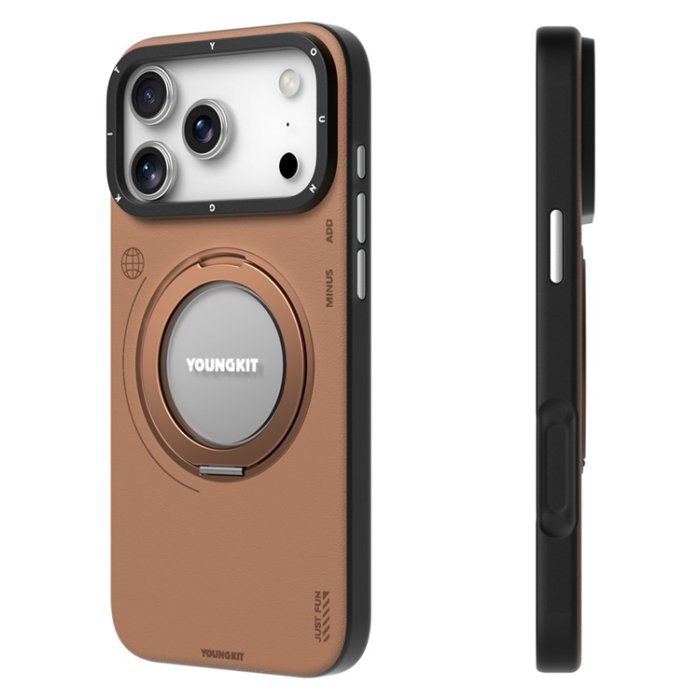 YOUNGKIT - YOUNGKIT iPhone 17 Pro Mobilskal Rotating Kickstand - Brun