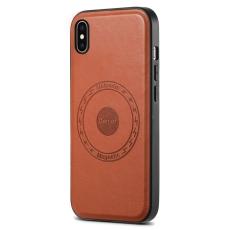 DENIOR - DENIOR Mobilskal till iPhone XS Max PU L&auml;der Belagt PC+TPU Brun