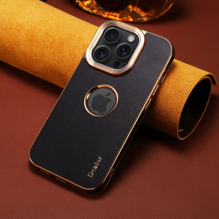 DENIOR - DENIOR Mobilskal till iPhone 15 Pro Anti-drop PC+TPU Äkta Läder Svart