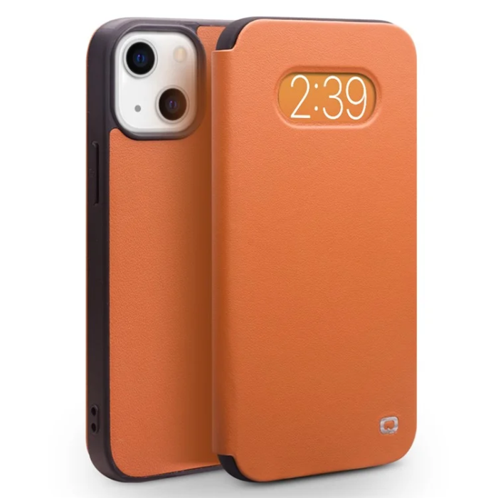 QIALINO - QIALINO iPhone 13 Mini Fodral Äkta Läder Cowhide - Brun