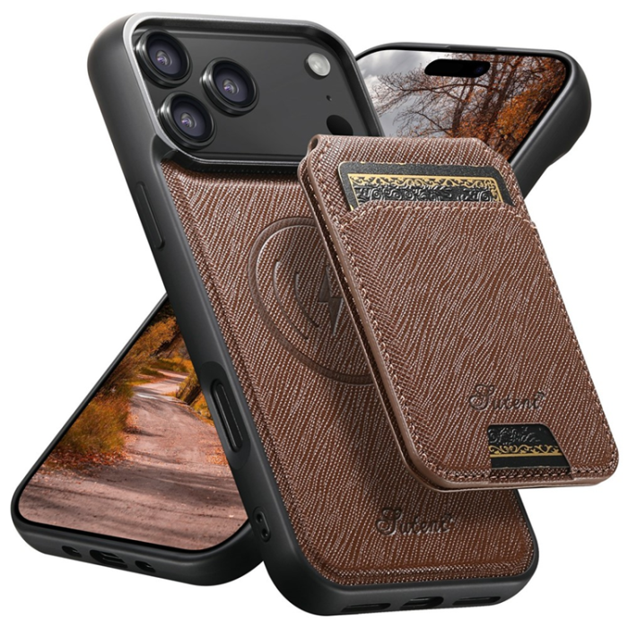 SUTENI - SUTENI iPhone 17 Pro Max Mobilskal MagSafe Cross Texture H18 - Brun