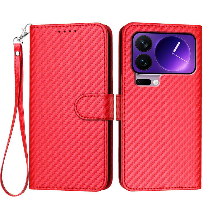 Xiaomi 17 Pro Konstläder Plånboksfodral Carbon Fiber (Röd) | 2353 | AlltMobil