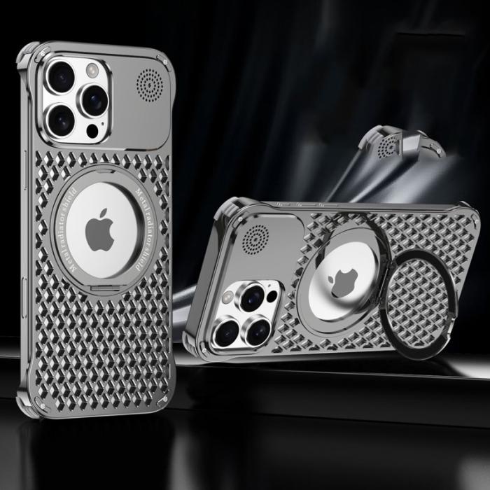 R-JUST - R-JUST RJ64 Mobilskal till iPhone 16 Pro Aluminium Titan med Ställ
