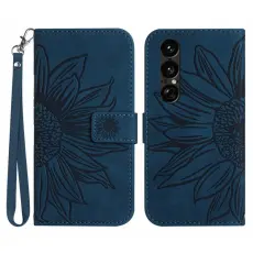 A-One Brand - Sony Xperia 1 VII Konstl&auml;der Pl&aring;nboksfodral Med Handledsrem - Bl&aring;
