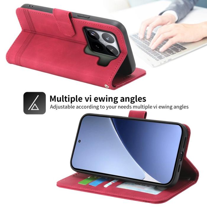 DIERFENG - DIERFENG DF-03 för Xiaomi 15 Pro Plånboksfodral Konstläder - Röd