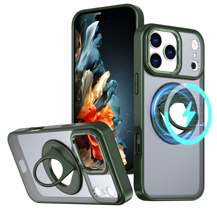 iPhone 17 Pro Mobilskal MagSafe Rotating Kickstand Clear - Grön | 2353 | AlltMobil