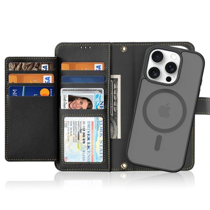 Dux Ducis - DUX DUCIS Lawa Series iPhone 16 Pro Plånboksfodral Äkta läder - Svart