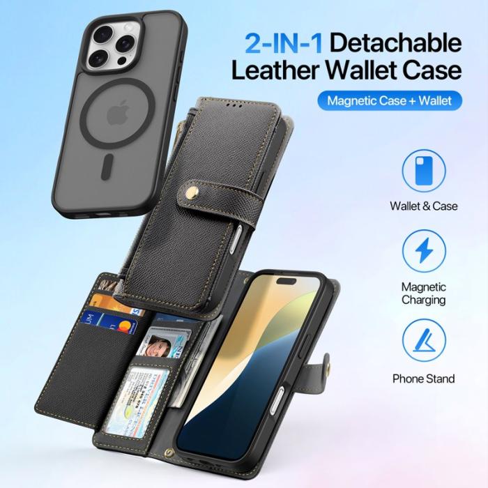 Dux Ducis - DUX DUCIS Lawa Series iPhone 16 Pro Plånboksfodral Äkta läder - Svart