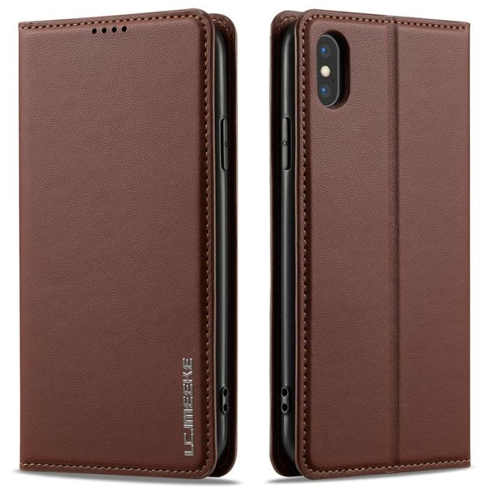LC.imeeke - LC.IMEEKE L1 Series iPhone XS / X Plånboksfodral Konstläder - Brun