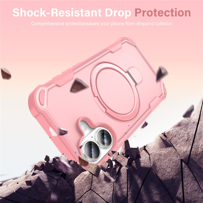 A-One Brand - iPhone 17 Mobilskal MagSafe TPU+PC Kickstand Shockproof - Rosa