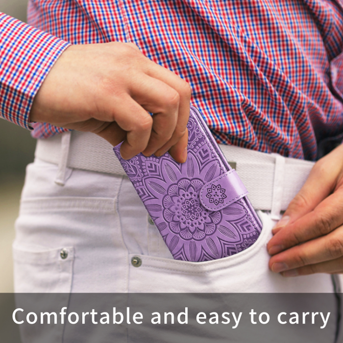 A-One Brand - Galaxy S26 Edge Plånboksfodral Sunflower Imprint Läder - Lila