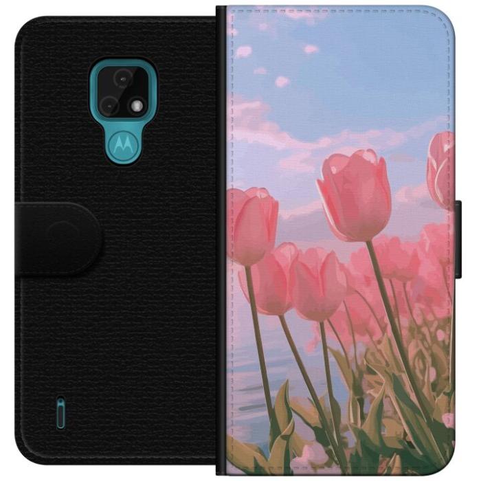 iSecrets - Plånboksfodral till Motorola Moto E7 med Rosa Tulpaner