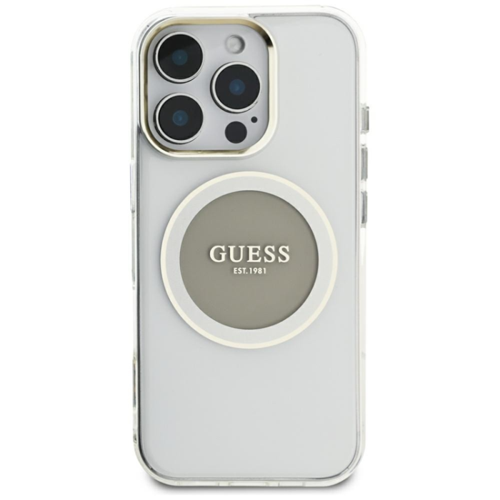 Guess - Guess iPhone 16 Pro Mobilskal MagSafe Metal Circle Logo - Grå