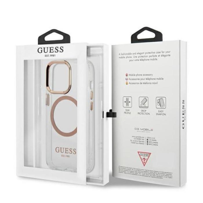 Guess - Guess iPhone 13 Pro Max Skal Magsafe Metal Outline - Guld