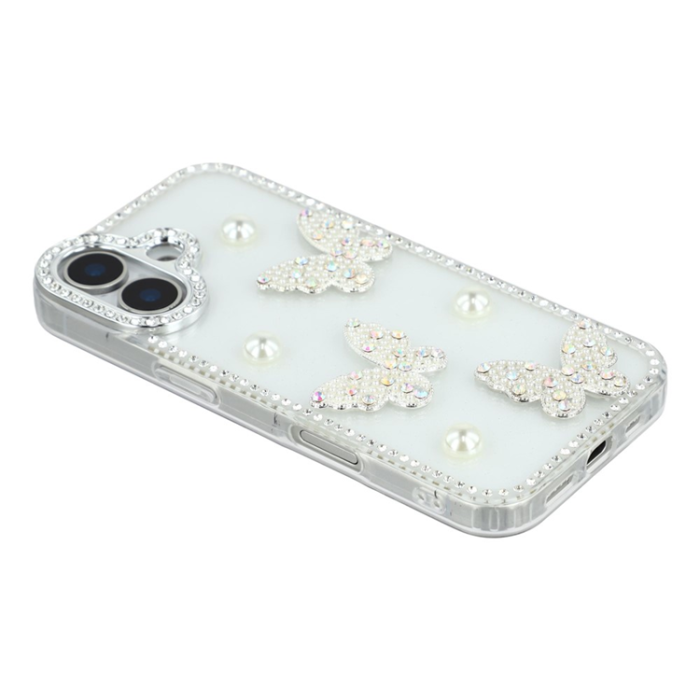 A-One Brand - iPhone 17 Mobilskal Rhinestone Edge Pearl Butterfly