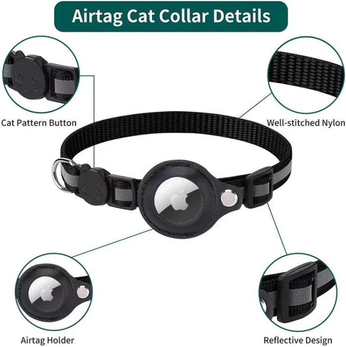 OEM - Airtag Katthalsband, justerbar med reflex och bjällra - Svart