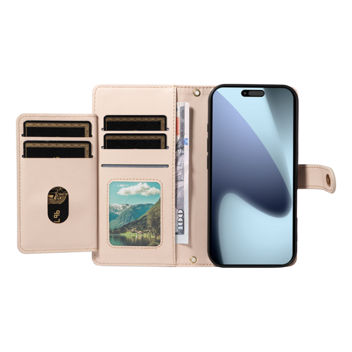 A-One Brand - iPhone 17 Pro Plånboksfodral Rhombus Läder - Beige