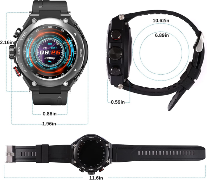 LEMFO - 2-i-1 Smart Watch med Earbuds TWS Bluetooth 5.0 - Svart