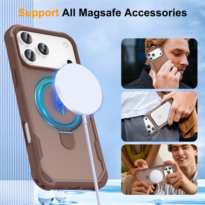 A-One Brand - iPhone 17 Pro Max Mobilskal MagSafe Kickstand Shockproof - Guld