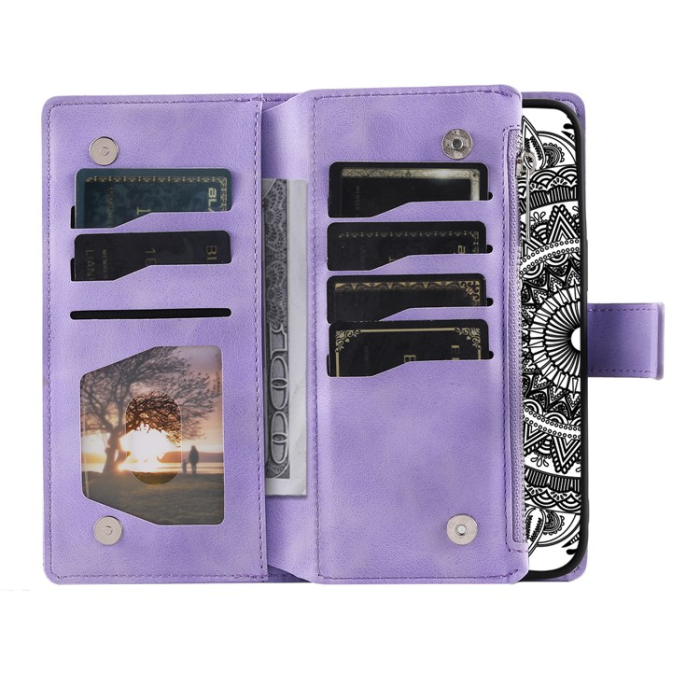A-One Brand - Galaxy A34 5G Plånboksfodral Mandala Flower Imprinted - Lila
