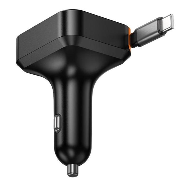 Hoco - Hoco Billaddare 65W USB-A USB-C med Utdragbar Kabel NZ18 - Svart