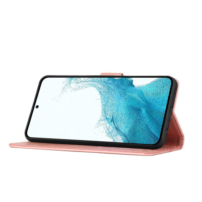 A-One Brand - Galaxy S23 Plånboksfodral Imprinting Flower Butterfly - Rosa Guld