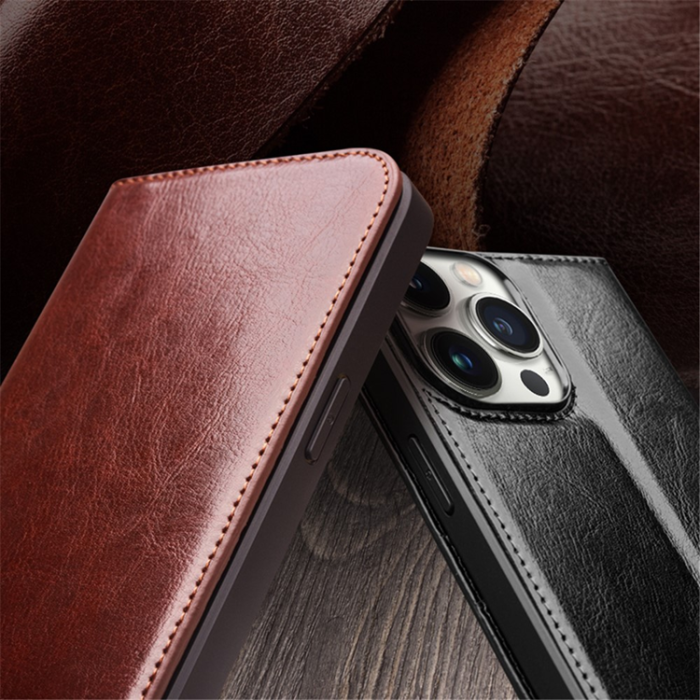 QIALINO - Qialino iPhone 15 Pro Plånboksfodral Äkta Läder Shockproof