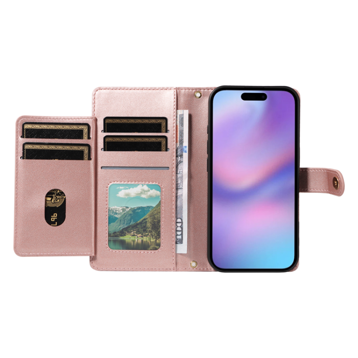 A-One Brand - iPhone 17 Plånboksfodral Rhombus Läder - Roséguld