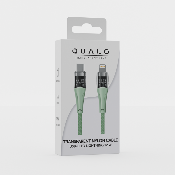 QUALO - QUALO USB-C - till Lightning Kabel 1.5m 2.4A Transparent nylon