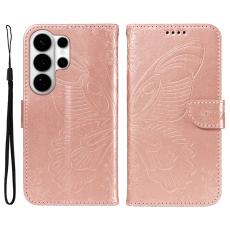 OEM - Mobilskal till Samsung Galaxy S26 Ultra Fj&auml;rilsm&ouml;nster KonstL&auml;der - Ros&eacute;guld