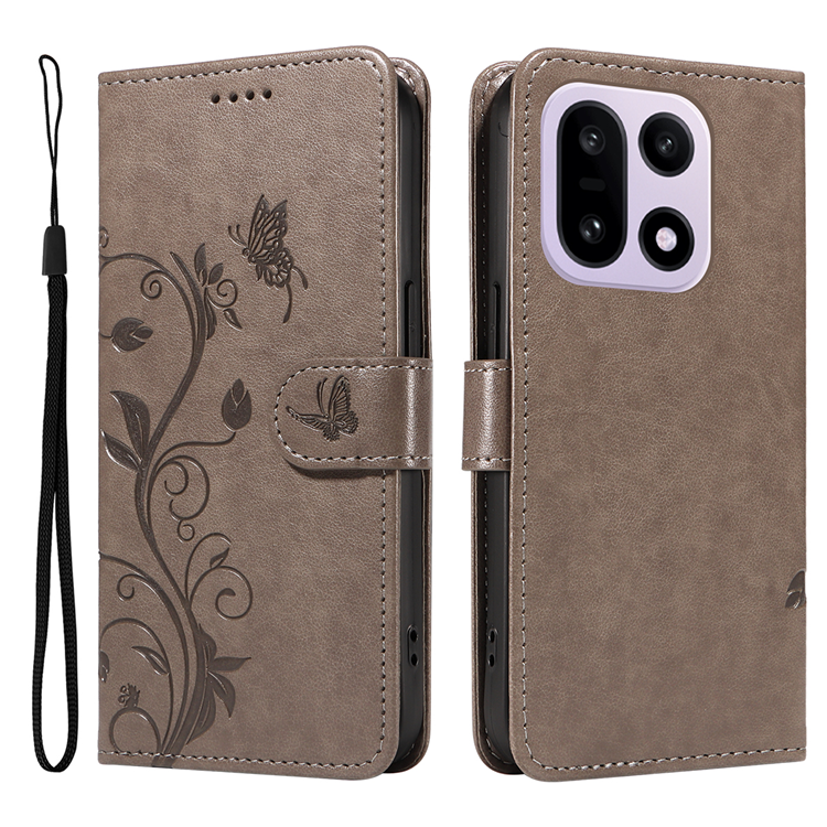 OnePlus 15 5G Plånboksfodral Flower Pattern Konstläder (Grå) | 2353 | AlltMobil
