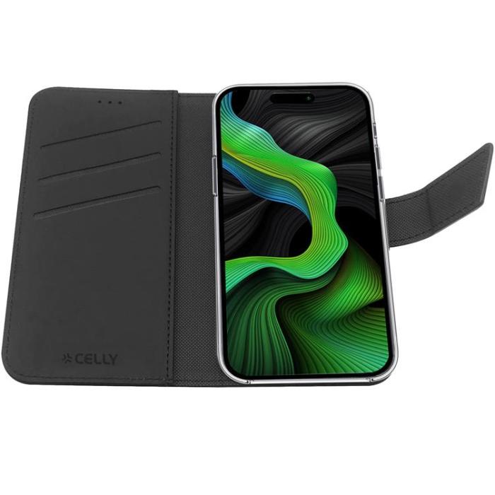 Celly - Celly iPhone 15 Pro Plånboksfodral Wally - Svart
