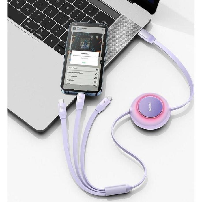 BASEUS - Baseus USB-C till USB-C, Lightning, microUSB kabel 1.1m - Lila