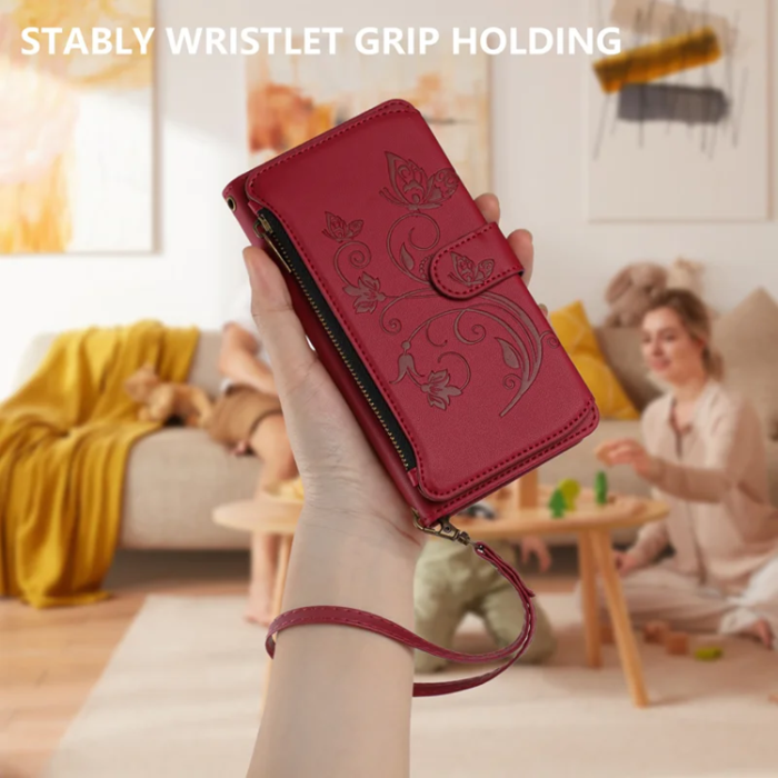 A-One Brand - Sony Xperia 10 VII Plånboksfodral Butterfly Floral - Vinröd