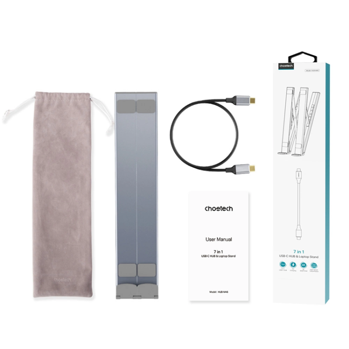 Choetech - Choetech 7in1 Multifunctional HUB USB-C Till Laptop Stativ - Grå