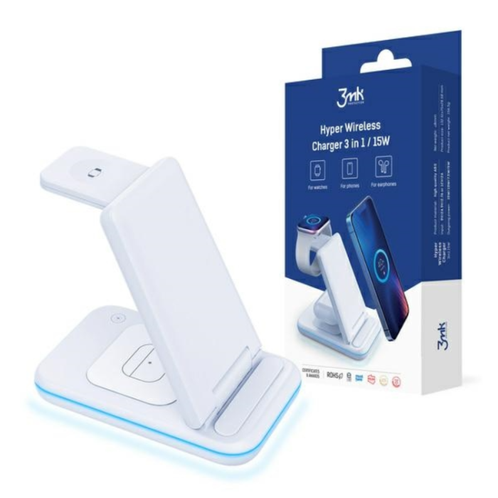 3MK - 3mk 3-in-1 Trådlös Laddare iPhone, Apple Watch, AirPods - Vit