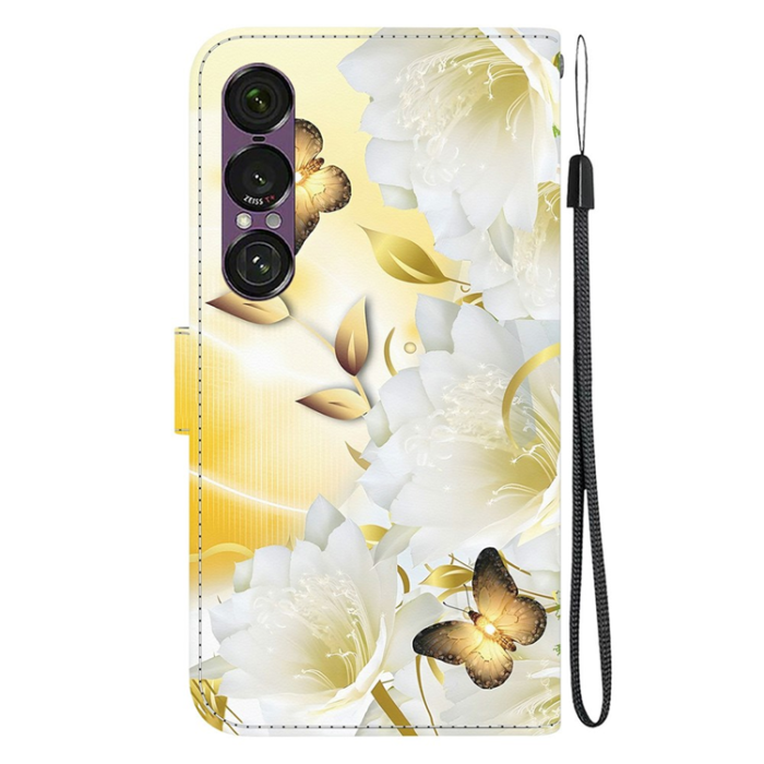 A-One Brand - Sony Xperia 1 VII Plånboksfodral Pattern Printing - Guld Flower