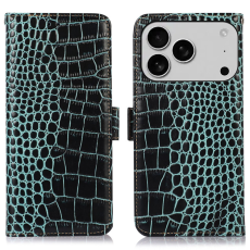A-One Brand - iPhone 17 Pro Plånboksfodral Äkta Läder Crocodile - Grön