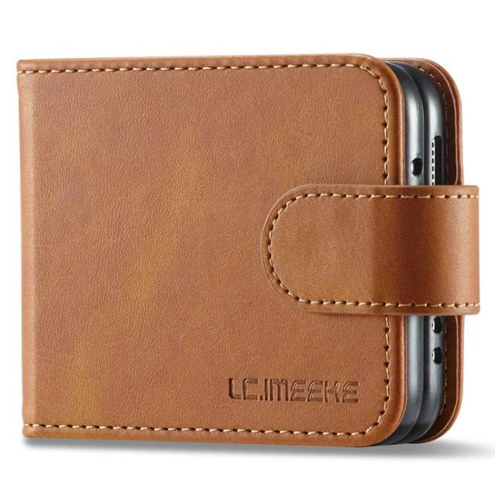 LC.imeeke - LC.IMEEKE Galaxy Z Flip 4 Plånboksfodral PU-Läder - Ljusbrun