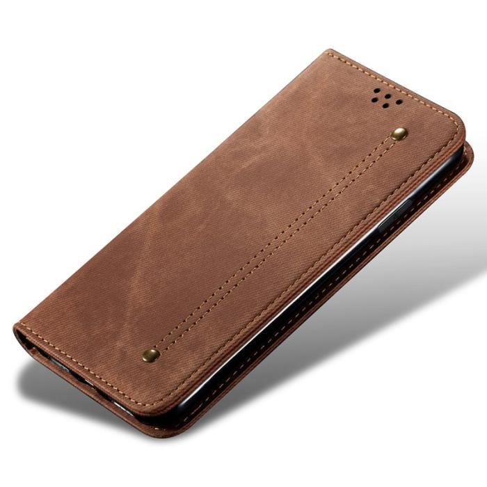 OEM - Samsung Galaxy A55 5G Plånboksfodral Jeans Tyg Ställ Konstläder - Brun