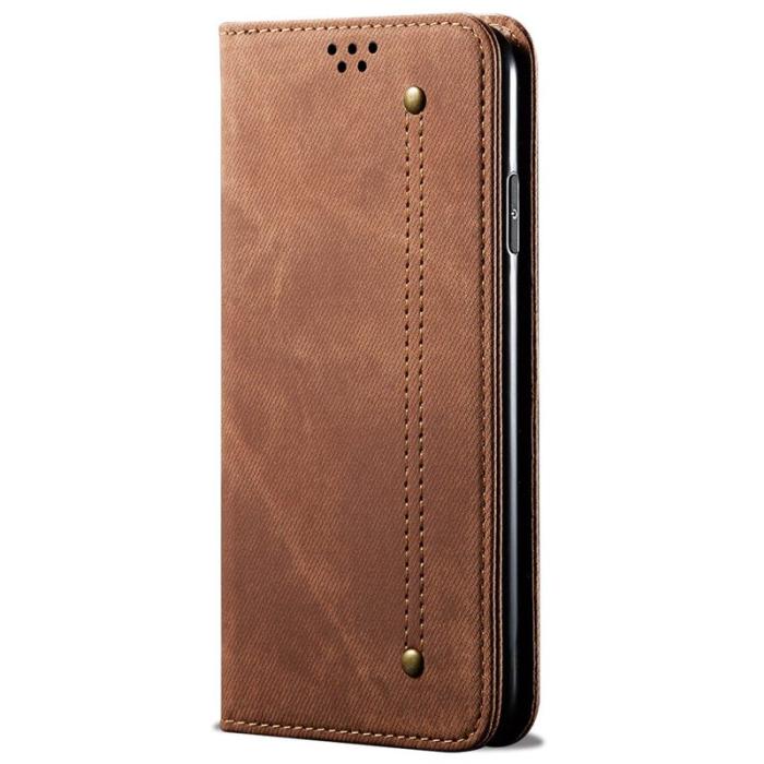 OEM - Samsung Galaxy A55 5G Plånboksfodral Jeans Tyg Ställ Konstläder - Brun