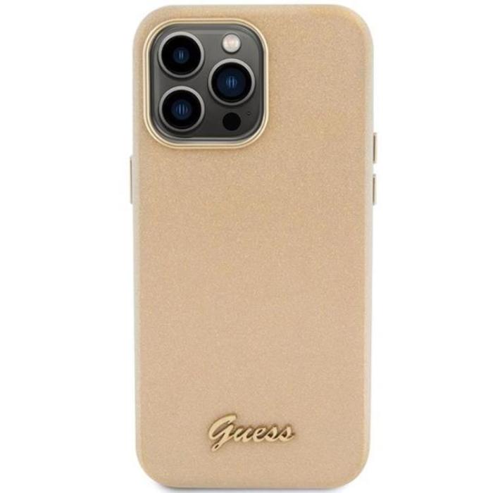 Guess - Guess iPhone 15 Pro Max Mobilskal Glitter Glossy Script - Guld