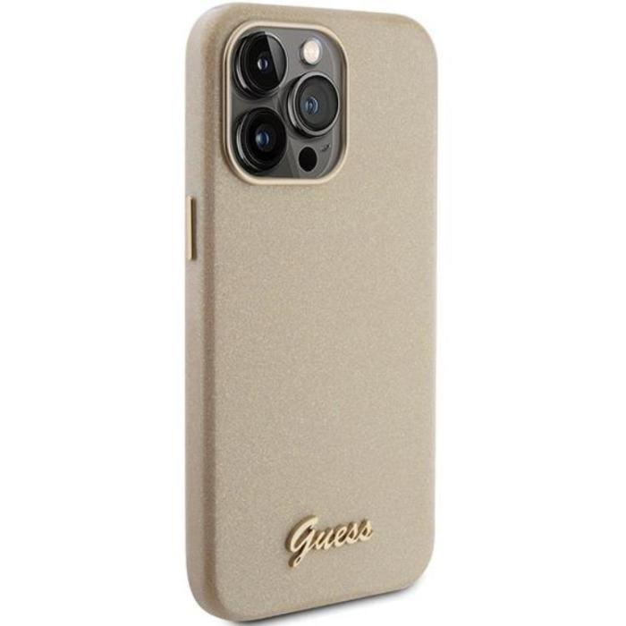 Guess - Guess iPhone 15 Pro Max Mobilskal Glitter Glossy Script - Guld