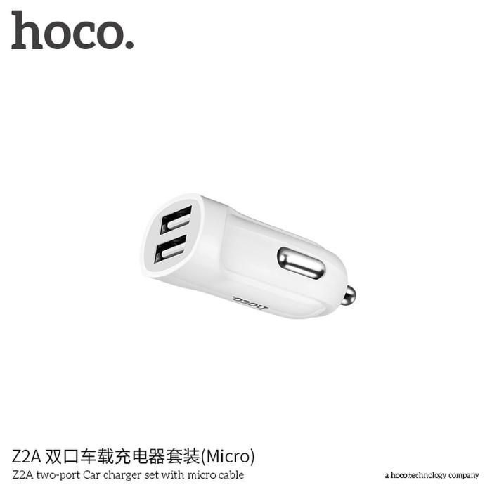 UTGATT1 - HOCO Billaddare double USB port 2,4A med Micro Kabel Z2A Vit