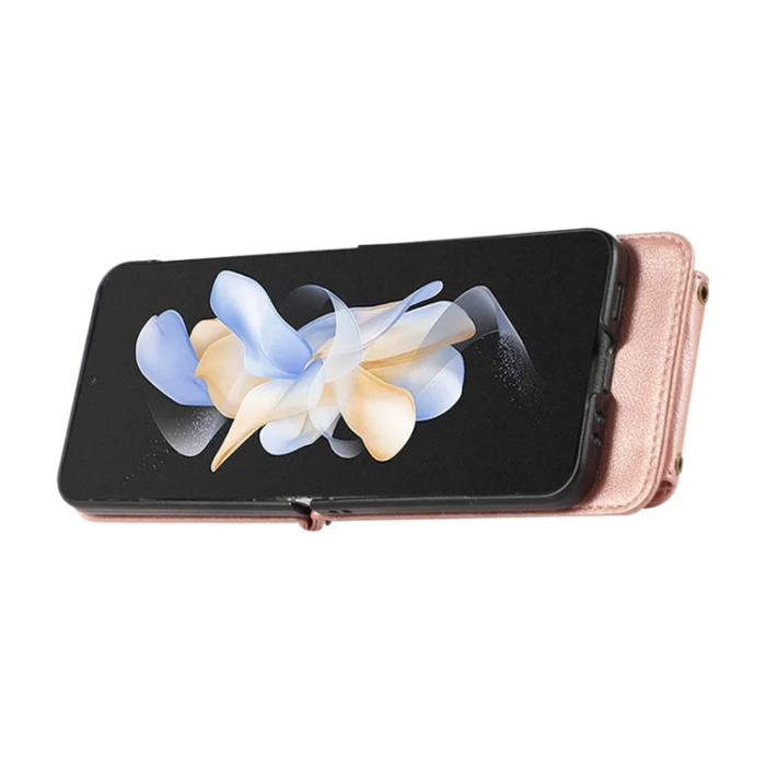 A-One Brand - Galaxy Z Flip7 Plånboksfodral Ring Kickstand med Lång rem - Rosa Guld