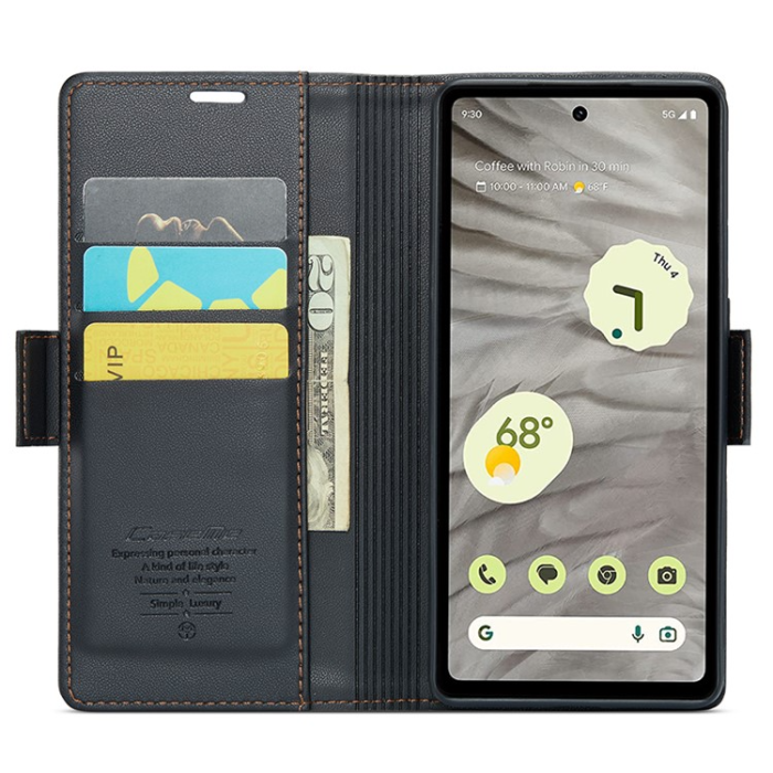 Caseme - Caseme Google Pixel 7A Plånboksfodral RFID Litchi - Svart